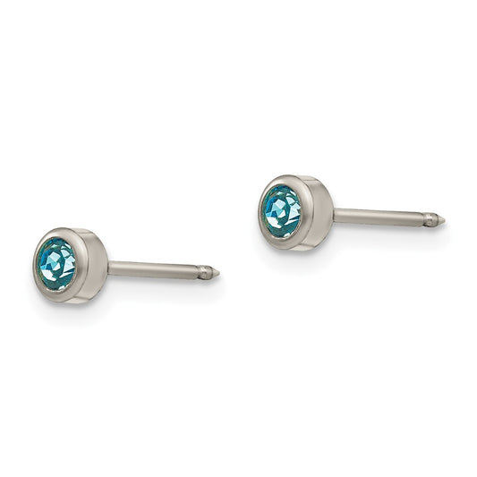 18E Inverness Titanium 4mm Aqua Crystal Bezel Earrings