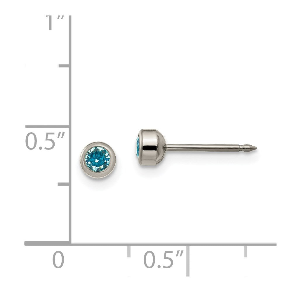 18E Inverness Titanium 4mm Aqua Crystal Bezel Earrings
