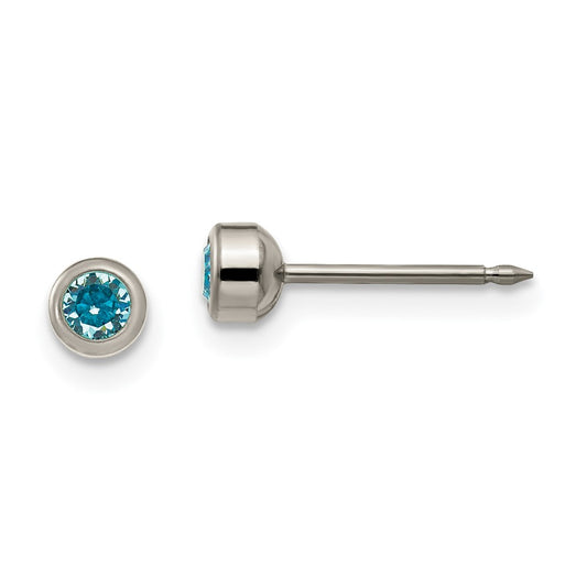 18E Inverness Titanium 4mm Aqua Crystal Bezel Earrings