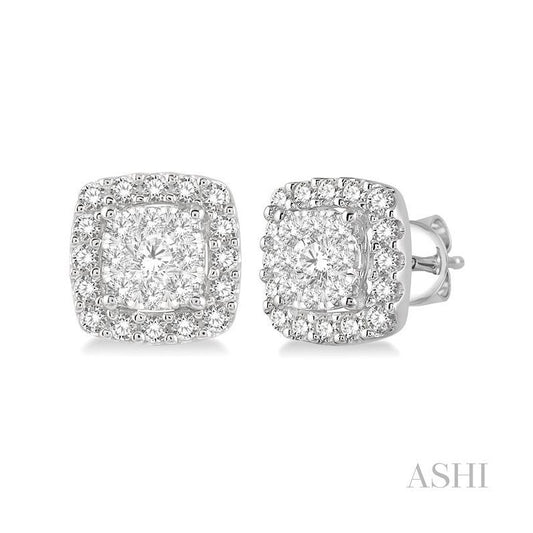 ASHI Cushion Shape Halo Lovebright Essential Diamond Earrings 916B3PPFVERWG