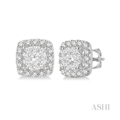 ASHI Cushion Shape Halo Lovebright Essential Diamond Earrings 916B3PPFVERWG