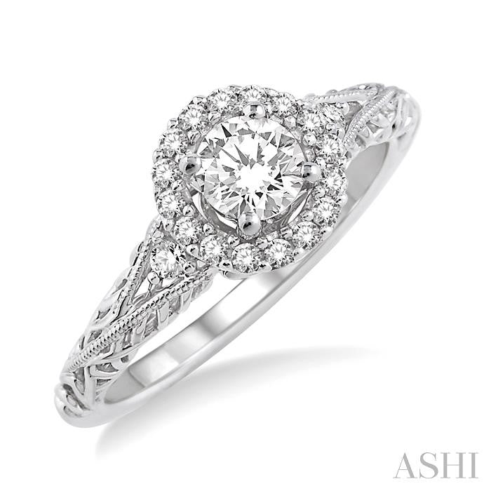 ASHI Round Shape Halo Diamond Engagement Ring 19223PPFVWG-LE