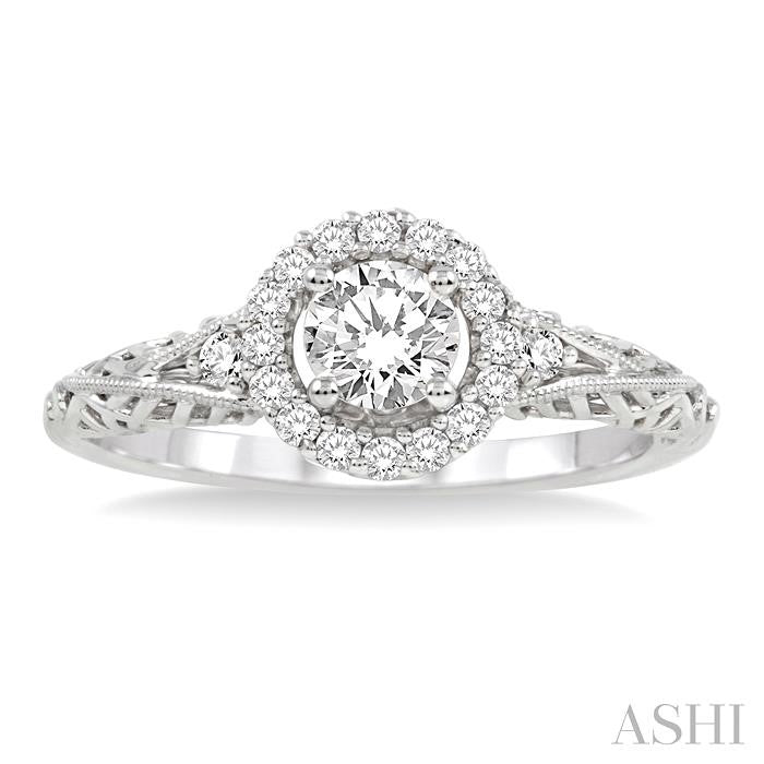 ASHI Round Shape Halo Diamond Engagement Ring 19223PPFVWG-LE