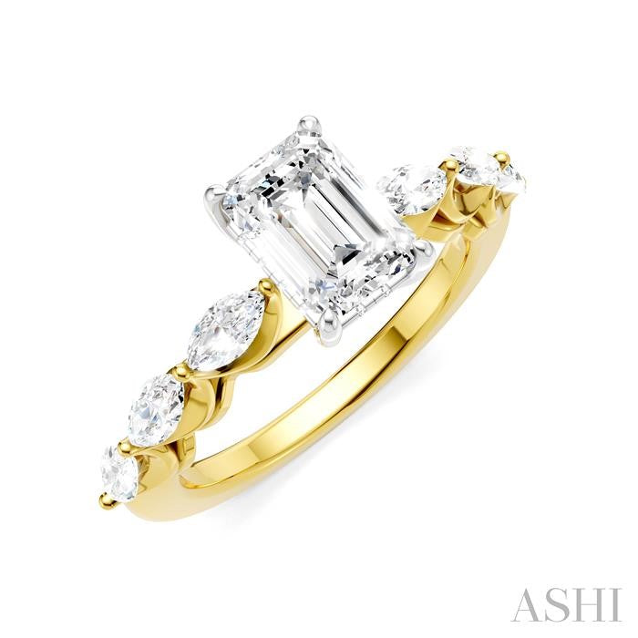 ASHI Emerald Shape Semi-Mount Diamond Engagement Ring 192A2PPFHYW-SM-EM1
