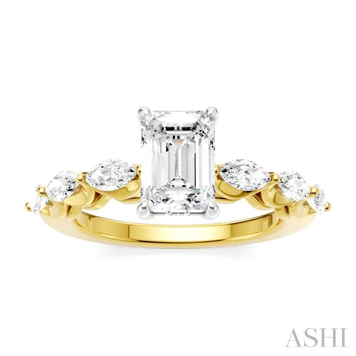 ASHI Emerald Shape Semi-Mount Diamond Engagement Ring 192A2PPFHYW-SM-EM1