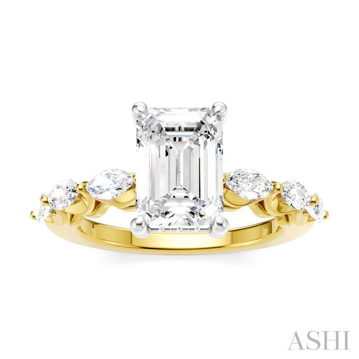 ASHI Emerald Shape Semi-Mount Diamond Engagement Ring 192A2PPFHYW-SM-EM2