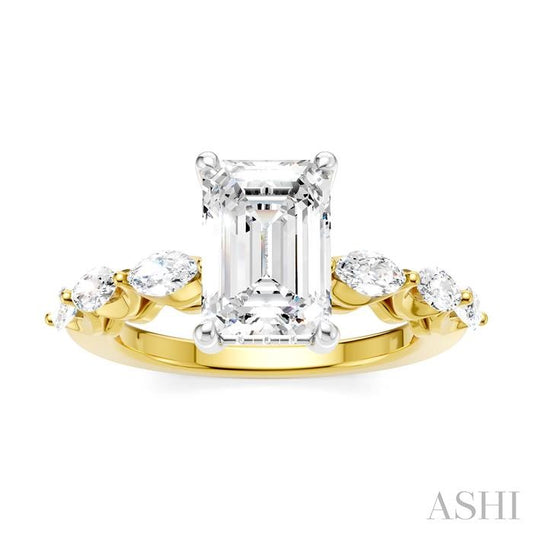 ASHI Emerald Shape Semi-Mount Diamond Engagement Ring 192A2PPFHYW-SM-EM2