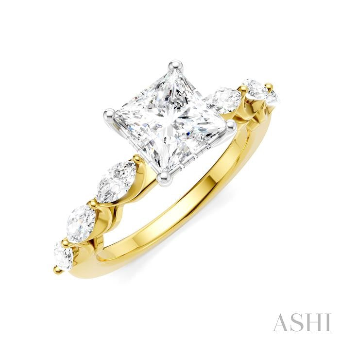 ASHI Princess Shape Semi-Mount Diamond Engagement Ring 192A2PPFHYW-SM-PN1