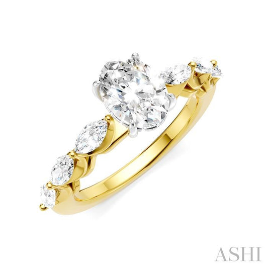 ASHI Oval Shape Semi-Mount Diamond Engagement Ring 192A3PPFHYW-SM-OV1