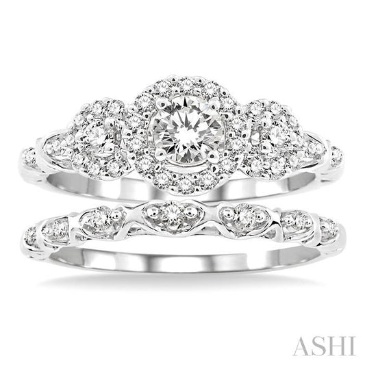 ASHI Round Shape Past Present & Future Halo Diamond Wedding Set 19333PPFVWG-WS