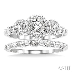 ASHI Round Shape Past Present & Future Halo Diamond Wedding Set 19333PPFVWG-WS