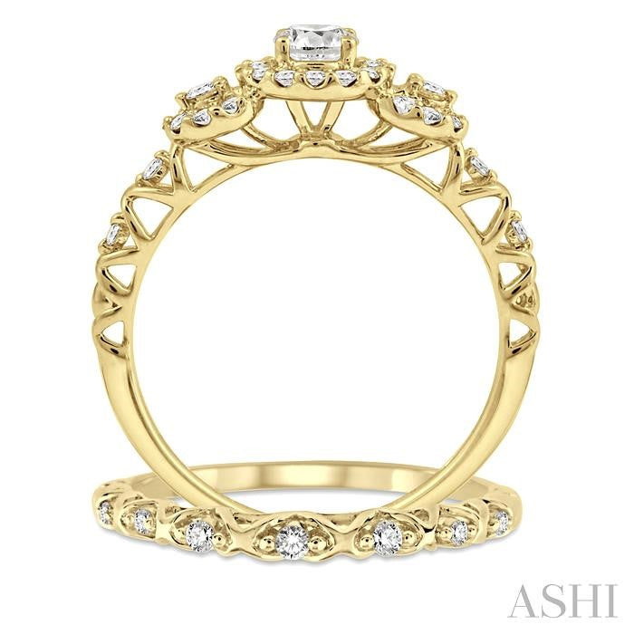 ASHI Round Shape Past Present & Future Halo Diamond Wedding Set 19333PPFVYG-WS