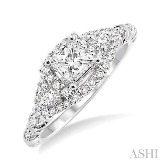 ASHI Princess Shape Halo Diamond Engagement Ring 19343PPFVWG-LE