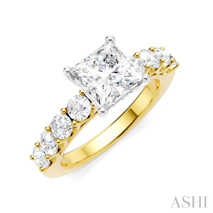 ASHI Princess Shape Semi-Mount Diamond Engagement Ring 193A2PPFHYW-SM-PN1