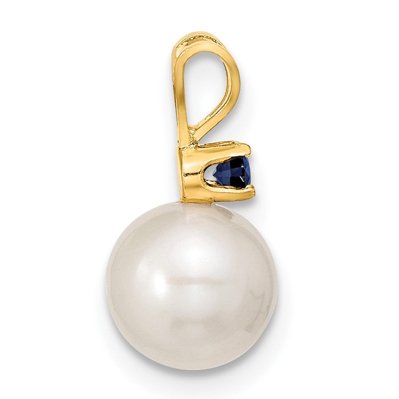 Quality Gold 14k 7-8mm White FW Cultured Pearl & Sapphire Stud Ear & Pendant XF304SET