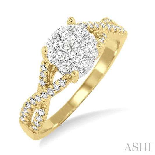 ASHI Round Shape Lovebright Diamond Engagement Ring 19495PPFGYW-LE