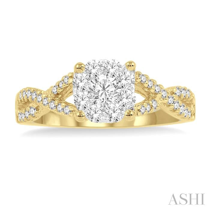 ASHI Round Shape Lovebright Diamond Engagement Ring 19495PPFGYW-LE
