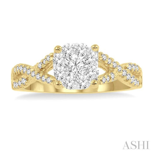 ASHI Round Shape Lovebright Diamond Engagement Ring 19495PPFGYW-LE