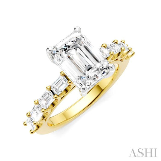 ASHI Emerald Shape Semi-Mount Diamond Engagement Ring 194A2PPFHYW-SM-EM2