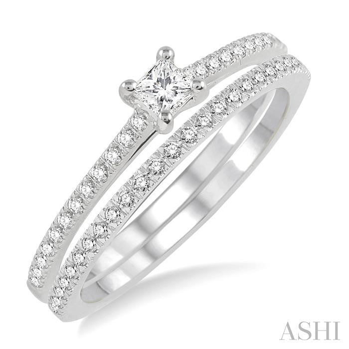 ASHI Princess Shape Diamond Wedding Set 19564PPFHWG-WS
