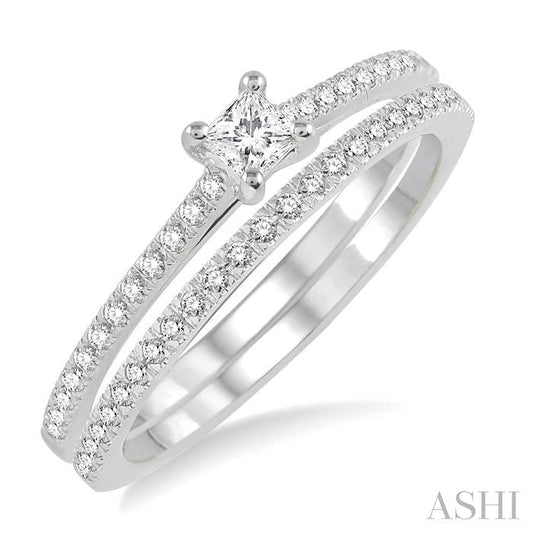 ASHI Princess Shape Diamond Wedding Set 19564PPFHWG-WS