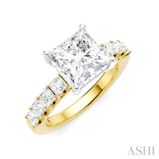 ASHI Princess Shape Semi-Mount Diamond Engagement Ring 195ACPPFHYW-SM-PN2