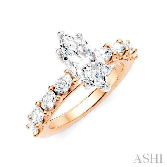 ASHI Marquise Shape Semi-Mount Diamond Engagement Ring 196A2PPFHPW-SM-MQ1
