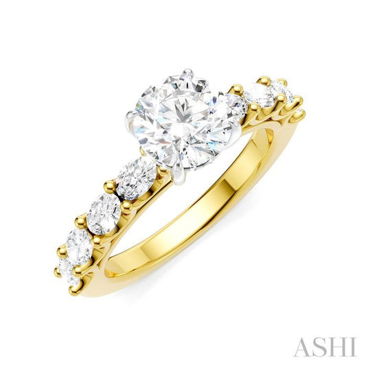 ASHI Round Shape Semi-Mount Diamond Engagement Ring 196A2PPFHYW-SM-RD1