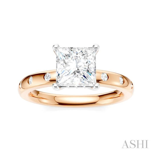 ASHI Princess Shape Semi-Mount Diamond Engagement Ring 196B8PPFHPW-SM-PN1