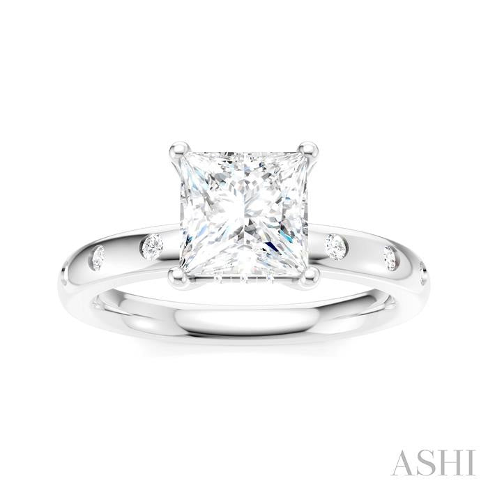 ASHI Princess Shape Semi-Mount Diamond Engagement Ring 196B8PPFHWG-SM-PN1