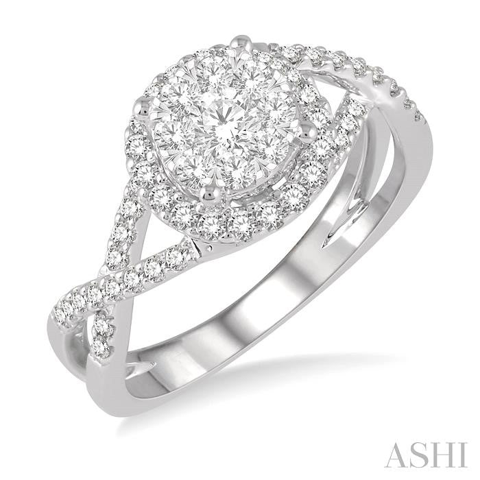 ASHI Round Shape Halo Lovebright Diamond Engagement Ring 19883PPFGWG-LE