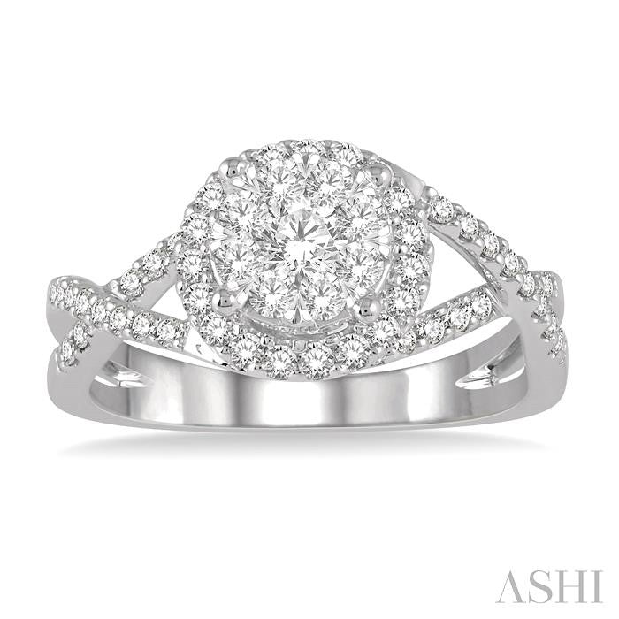 ASHI Round Shape Halo Lovebright Diamond Engagement Ring 19883PPFGWG-LE