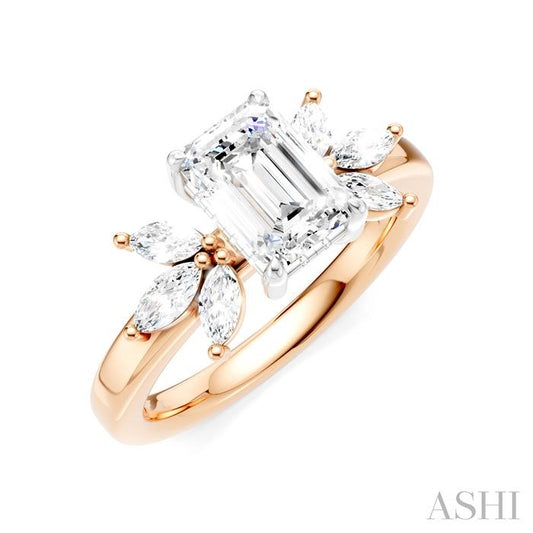 ASHI Emerald Shape Semi-Mount Diamond Engagement Ring 198B3PPFHPW-SM-EM1