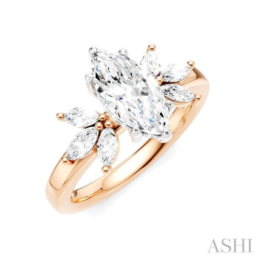ASHI Marquise Shape Semi-Mount Diamond Engagement Ring 198B3PPFHPW-SM-MQ1