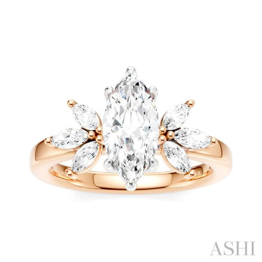 ASHI Marquise Shape Semi-Mount Diamond Engagement Ring 198B3PPFHPW-SM-MQ1
