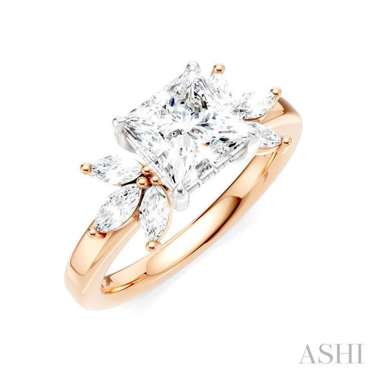 ASHI Princess Shape Semi-Mount Diamond Engagement Ring 198B3PPFHPW-SM-PN1