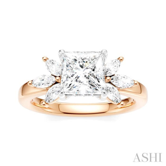 ASHI Princess Shape Semi-Mount Diamond Engagement Ring 198B3PPFHPW-SM-PN1