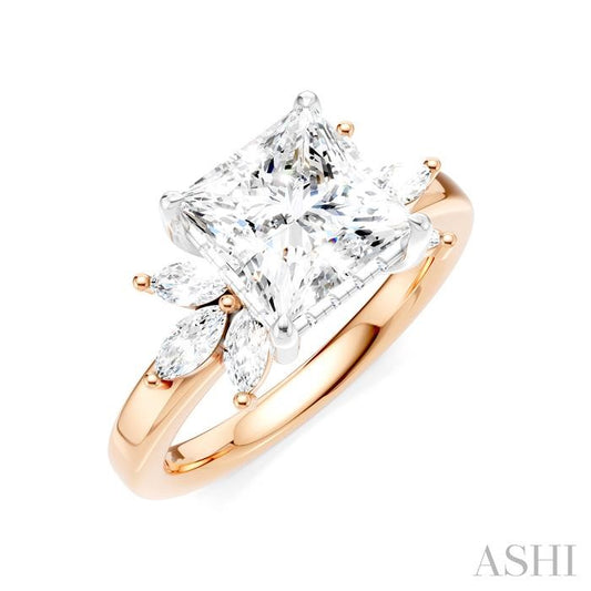 ASHI Princess Shape Semi-Mount Diamond Engagement Ring 198B3PPFHPW-SM-PN2