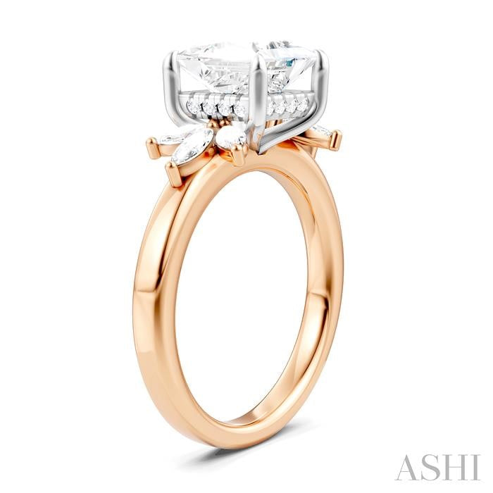 ASHI Princess Shape Semi-Mount Diamond Engagement Ring 198B3PPFHPW-SM-PN2