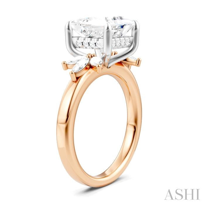 ASHI Princess Shape Semi-Mount Diamond Engagement Ring 198B3PPFHPW-SM-PN3