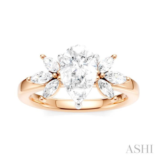 ASHI Pear Shape Semi-Mount Diamond Engagement Ring 198B3PPFHPW-SM-PR1
