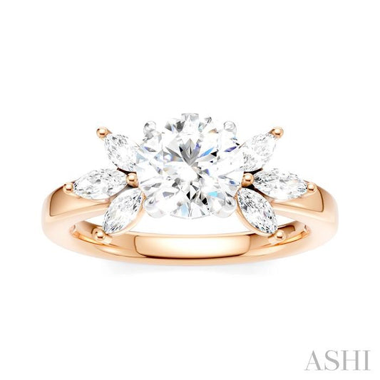 ASHI Round Shape Semi-Mount Diamond Engagement Ring 198B3PPFHPW-SM-RD1