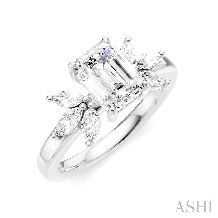 ASHI Emerald Shape Semi-Mount Diamond Engagement Ring 198B3PPFHWG-SM-EM1