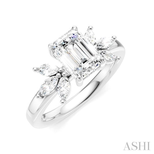 ASHI Emerald Shape Semi-Mount Diamond Engagement Ring 198B3PPFHWG-SM-EM1