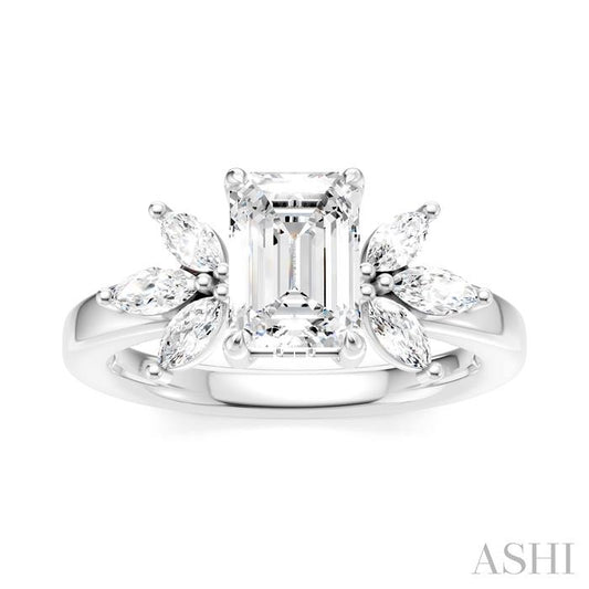 ASHI Emerald Shape Semi-Mount Diamond Engagement Ring 198B3PPFHWG-SM-EM1