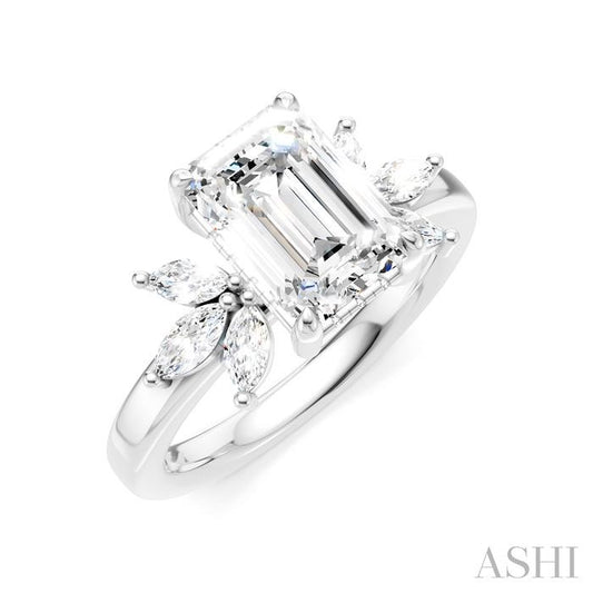ASHI Emerald Shape Semi-Mount Diamond Engagement Ring 198B3PPFHWG-SM-EM2