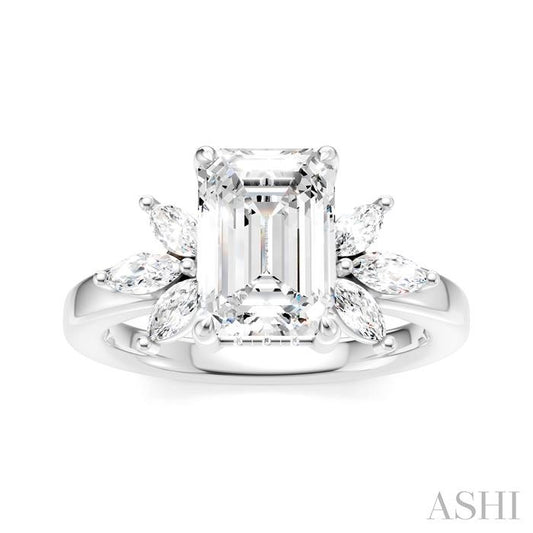 ASHI Emerald Shape Semi-Mount Diamond Engagement Ring 198B3PPFHWG-SM-EM2