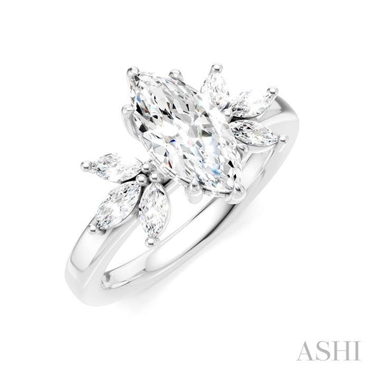 ASHI Marquise Shape Semi-Mount Diamond Engagement Ring 198B3PPFHWG-SM-MQ1