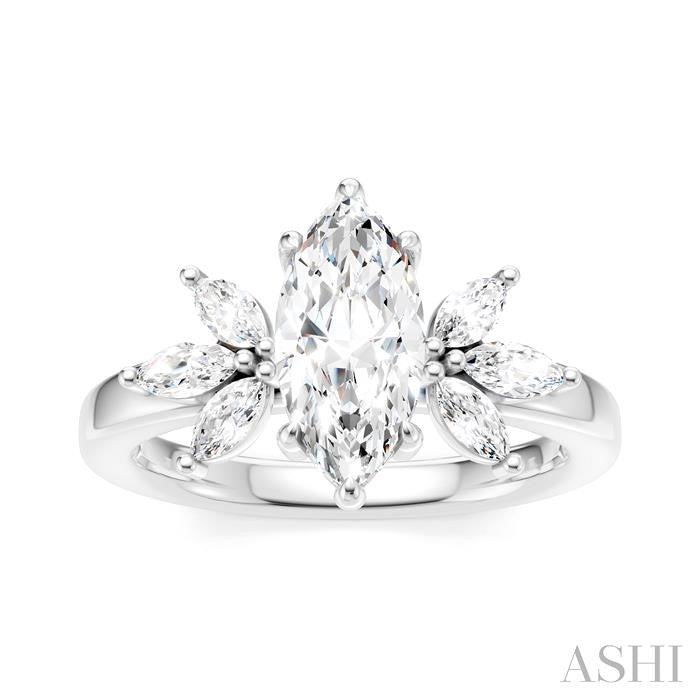 ASHI Marquise Shape Semi-Mount Diamond Engagement Ring 198B3PPFHWG-SM-MQ1