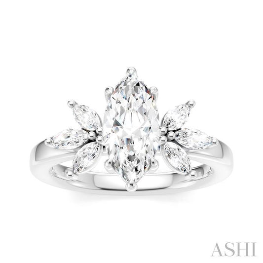 ASHI Marquise Shape Semi-Mount Diamond Engagement Ring 198B3PPFHWG-SM-MQ1